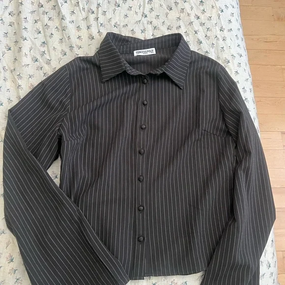 Princess Polly Charcoal Pinstripe Button-Down Shirt - Picture 1 of 5